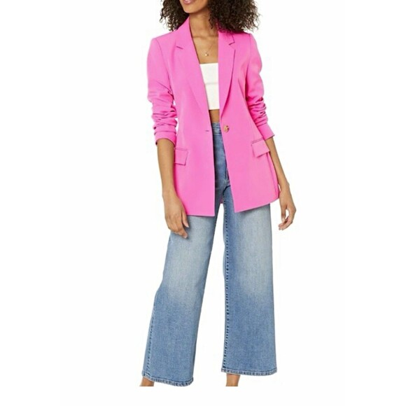 The Drop Jackets & Blazers - The Drop Women's Pink Lined Long Blazer M Button Closure Pockets Long Sleeve